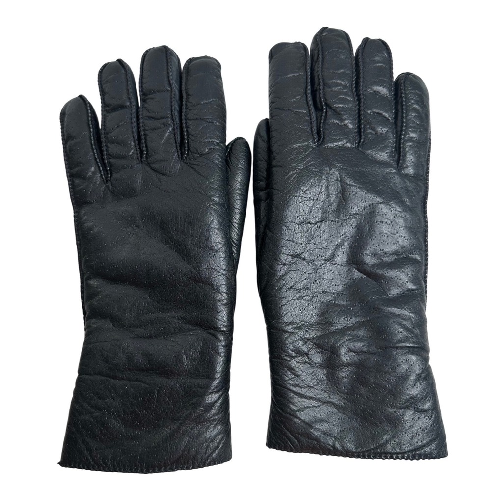 Fownes VTG Women's Black‎ Genuine Leather Lined Gloves Size L Bikercore